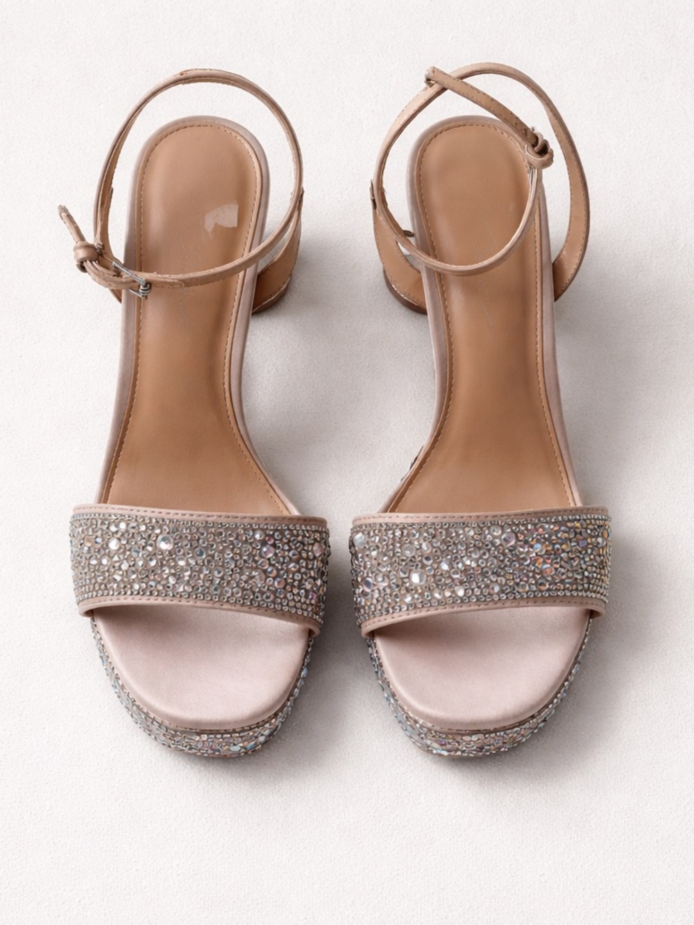 Betsey Johnson Blush Pink Crystal-Embellished Ankle-Strap Sandals